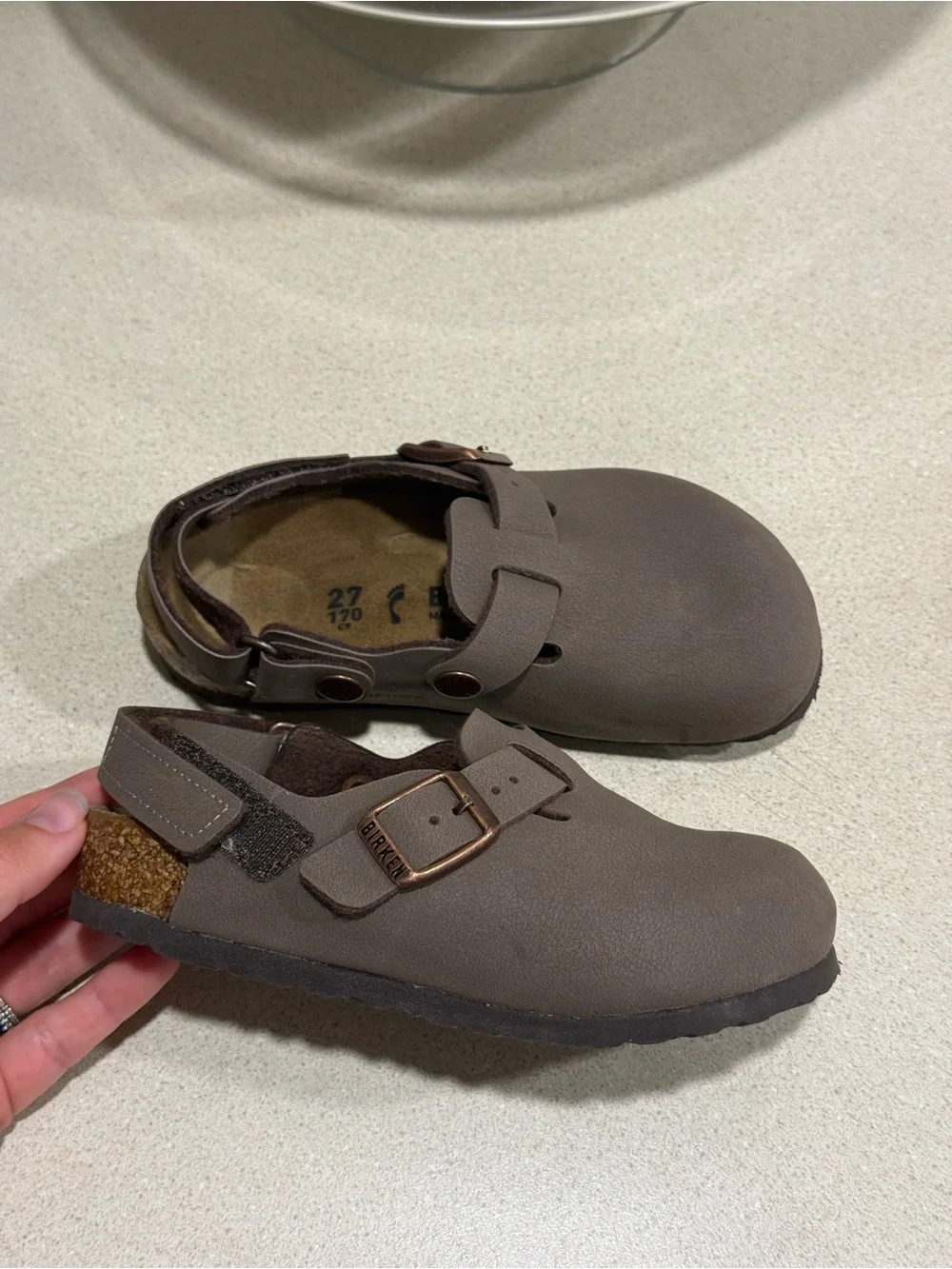 Birkenstock Kids Taupe Brown Clog with Buckle Strap